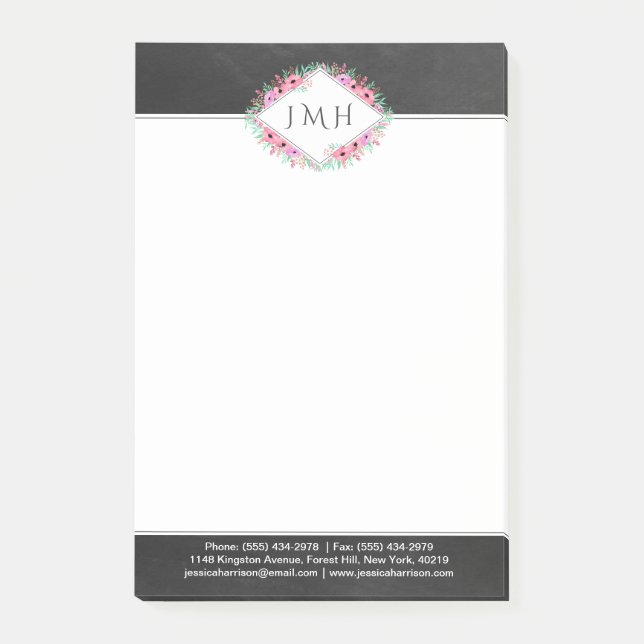 Elegant Floral & Chalkboard Personal Or Business Post-it Notes (Front)