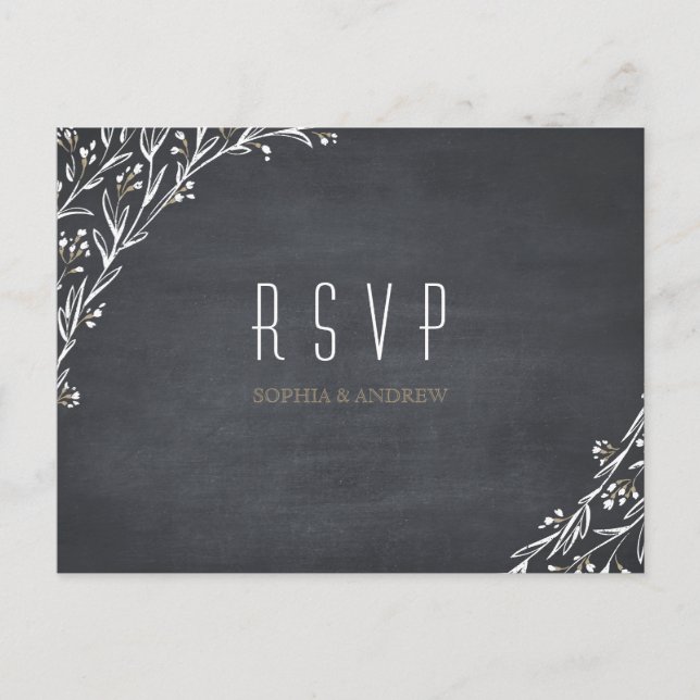 Elegant floral chalkboard rustic wedding RSVP Invitation Postcard (Front)