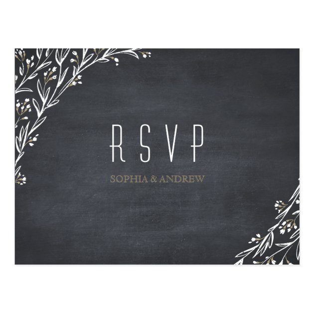 Elegant Floral Chalkboard Rustic Wedding RSVP Postcard