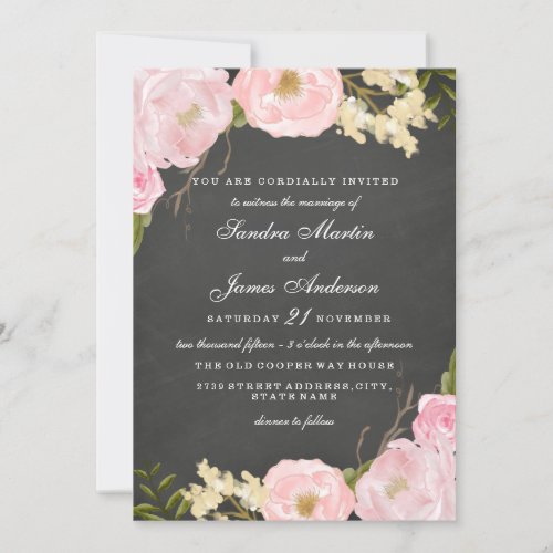 Elegant Floral Chalkboard Wedding Invitation