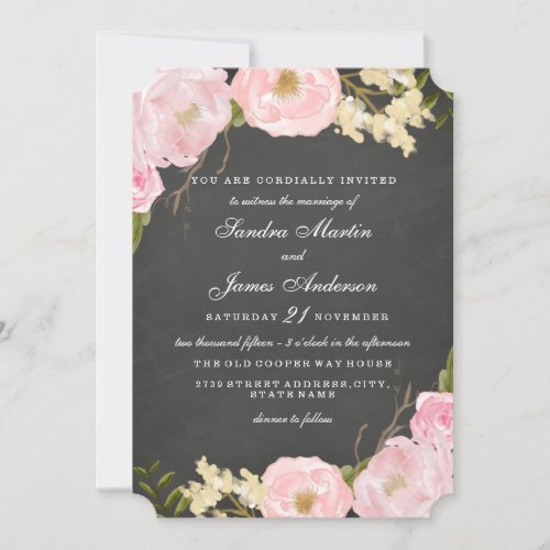 Elegant Floral Chalkboard Wedding Invitation