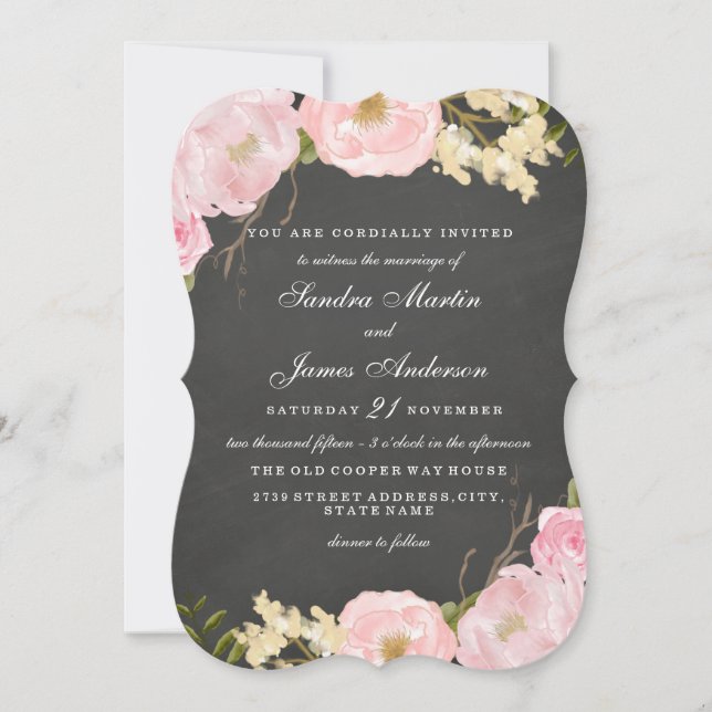 Elegant Floral Chalkboard Wedding Invite (Front)