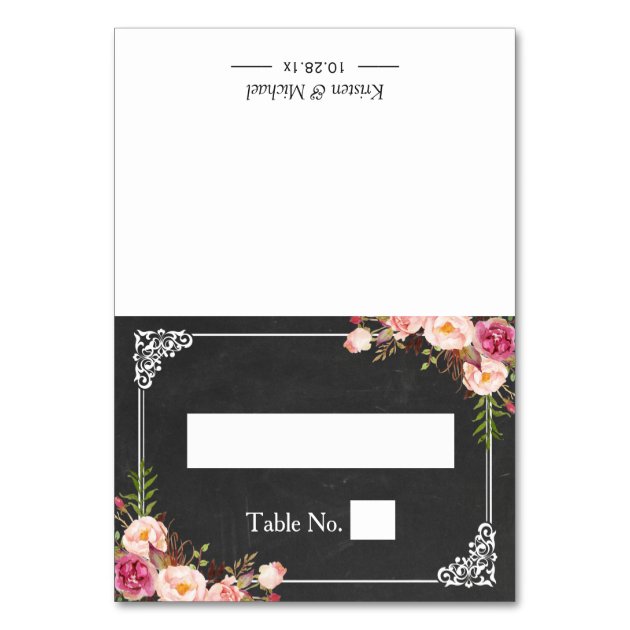 Elegant Floral Chalkboard Wedding Seating Place Card