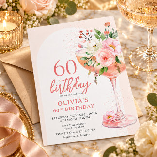 Elegant Floral Champagne 60th Birthday Party Invitation