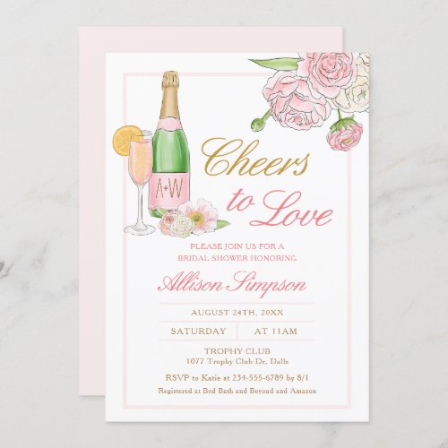 Elegant Floral Champagne Bridal Shower Invitation
