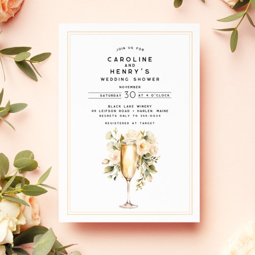 Elegant Floral Champagne Couples Wedding Shower Invitation