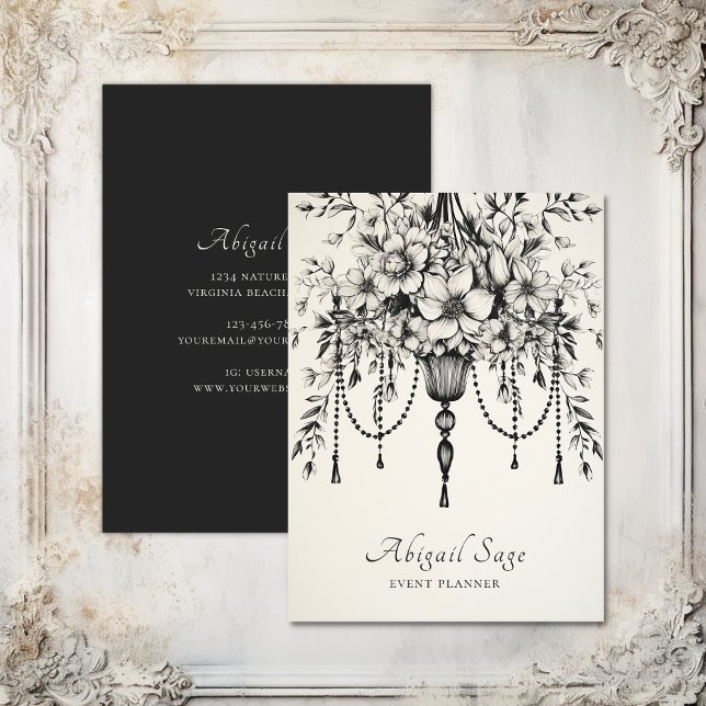 Elegant Floral Chandelier Black and White Business Card (Elegant Floral Chandelier Black and White Business Card)