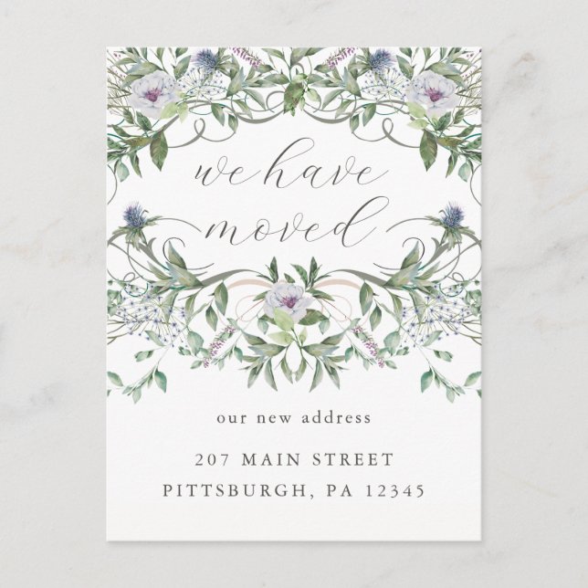 Elegant Floral Change of Address Moving Postcard (Front)