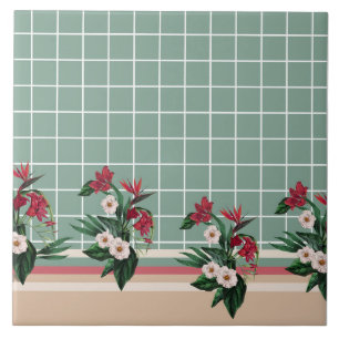 Elegant Floral Checked  Ceramic Tile