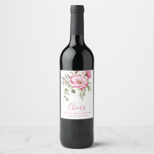 Elegant Floral Cheers Wedding Wine Label