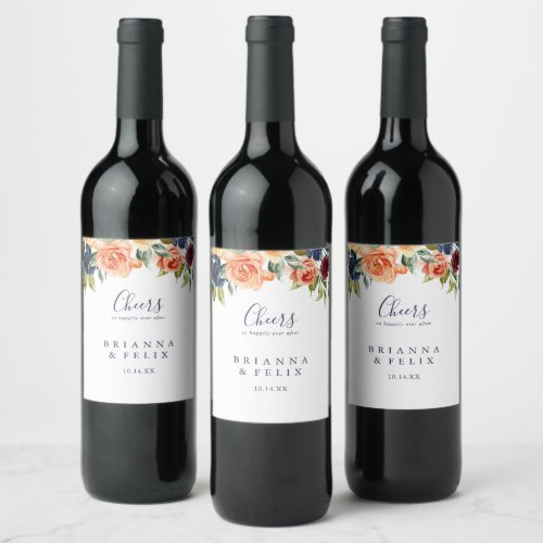 Elegant Floral Cheers Wedding Wine Labels