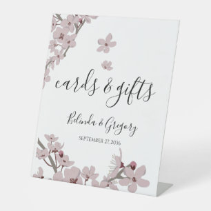 Elegant Floral Cherry Blossom Wedding Cards & Gift Pedestal Sign