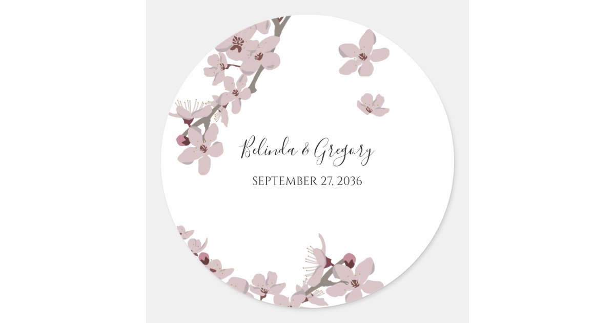 Elegant Floral Cherry Blossom Wedding Classic Round Sticker | Zazzle