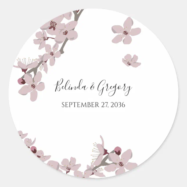 Elegant Floral Cherry Blossom Wedding Classic Round Sticker | Zazzle