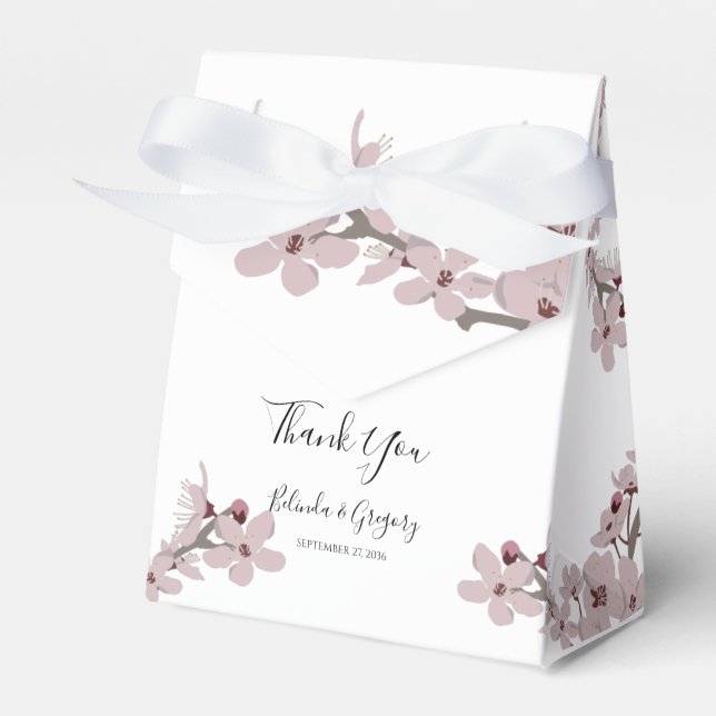 Elegant Floral Cherry Blossom Wedding Favor Boxes (Front Side)