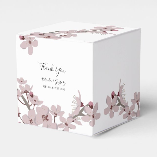 Elegant Floral Cherry Blossom Wedding Favor Boxes (Front Side)