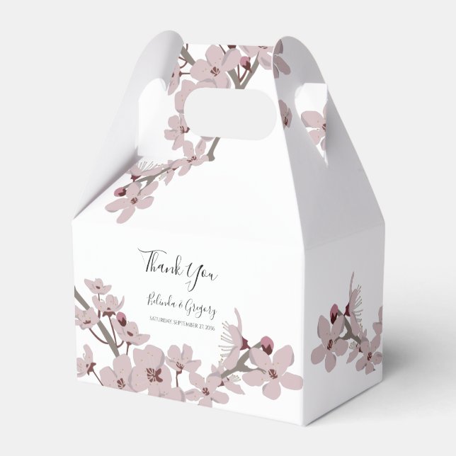 Elegant Floral Cherry Blossom Wedding Favor Boxes (Front Side)