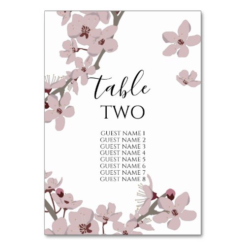 Elegant Floral Cherry Blossom Wedding Guest Names Table Number
