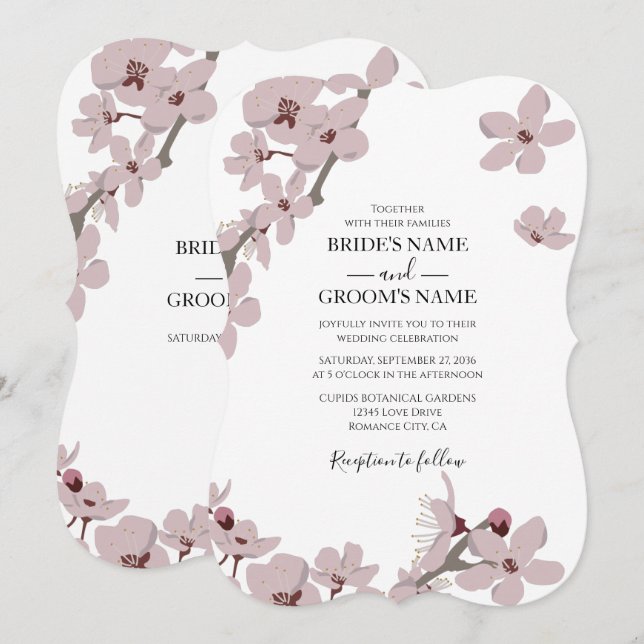 Elegant Floral Cherry Blossom Wedding Invitations (Front/Back)