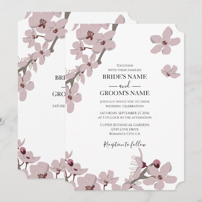 Elegant Floral Cherry Blossom Wedding Invitations (Front/Back)