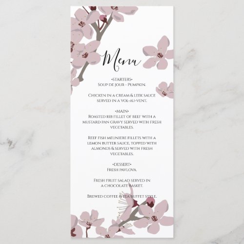 Elegant Floral Cherry Blossom Wedding Menu