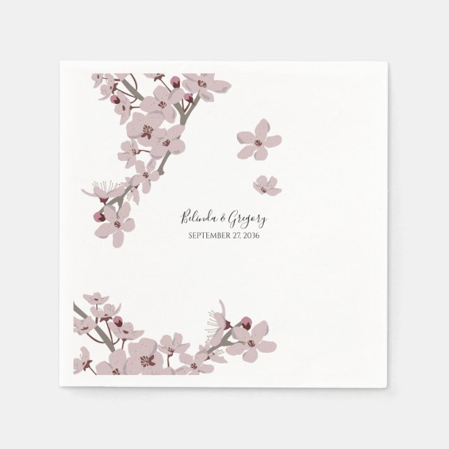 Elegant Floral Cherry Blossom Wedding  Napkins (Front)