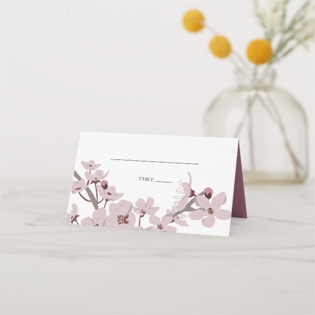 Elegant Floral Cherry Blossom Wedding Place Card (Front)