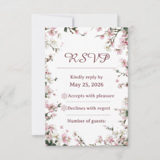Elegant  Floral Cherry Blossom Wedding RSVP card 