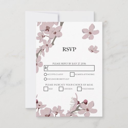 Elegant Floral Cherry Blossom Wedding RSVP Cards