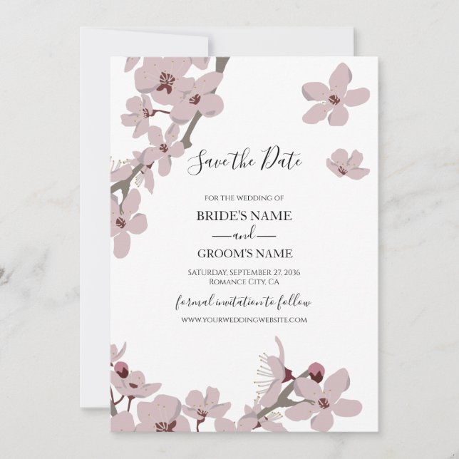 Elegant Floral Cherry Blossom Wedding Save The Date (Front)