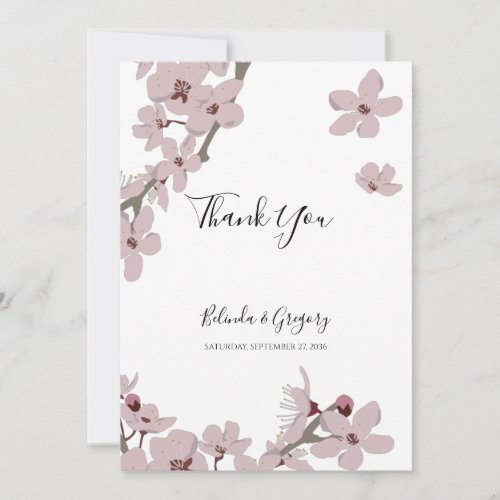 Elegant Floral Cherry Blossom Wedding  Thank You Card