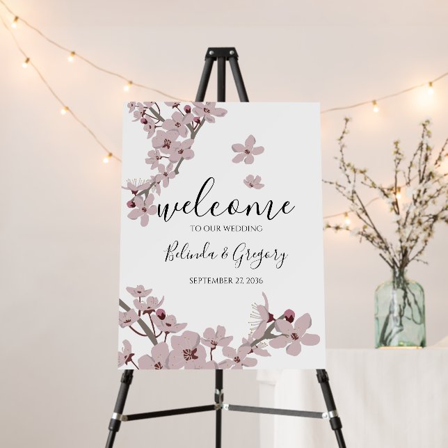 Elegant Floral Cherry Blossom Wedding Welcome Sign (In Situ (Stand))