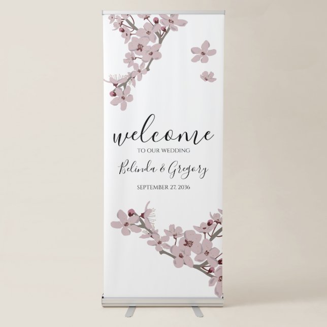Elegant Floral Cherry Blossom Wedding Welcome Sign (Front)