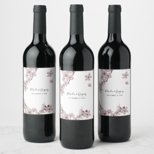 Elegant Floral Cherry Blossom Wedding  Wine Label
