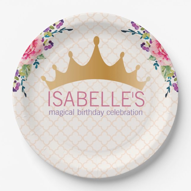 Elegant Floral Chic Birthday design Paper Plates (Front)
