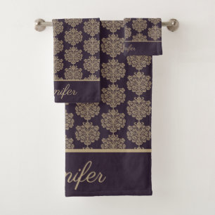 Elegant floral chic gold damask pattern bath towel set