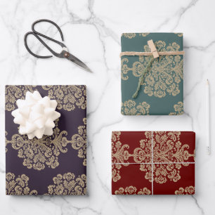 Elegant floral chic gold damask pattern wrapping paper sheets