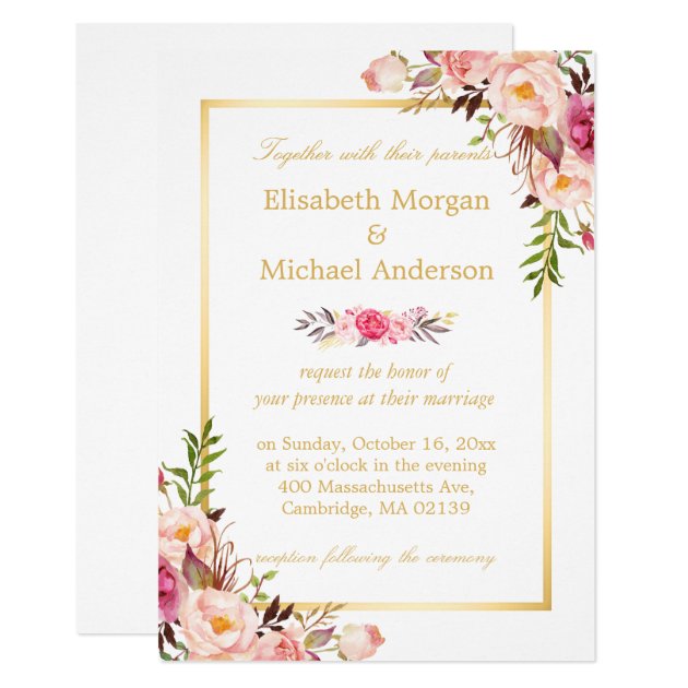 Elegant Floral Chic Gold White Formal Wedding Invitation