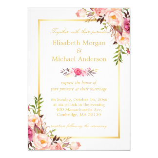 Elegant Floral Chic Gold White Formal Wedding Invitation