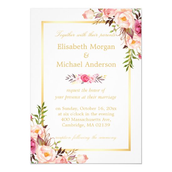 Elegant Floral Chic Gold White Formal Wedding Invitation