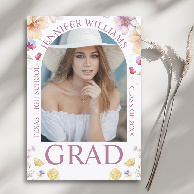 elegant floral chic pink script graduation photo announcement (Creator Uploaded)