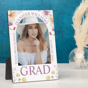 elegant floral chic pink script graduation photo plaque