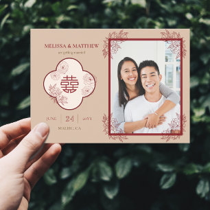 Elegant Floral Chinese Wedding Photo Save the Date