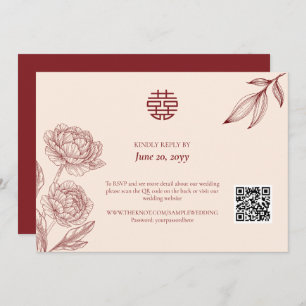 Elegant Floral Chinese Wedding RSVP Invitation