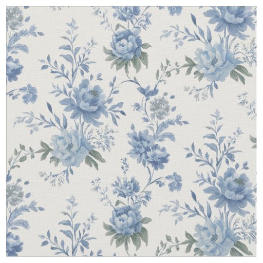 Elegant Floral Chinoiserie Blue Toile Pattern  Fabric