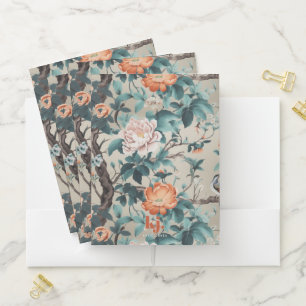 Elegant Floral Chinoiserie   Monogram  Pocket Folder