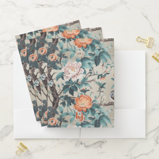 Elegant Floral Chinoiserie | Monogram  Pocket Folder (In Situ)