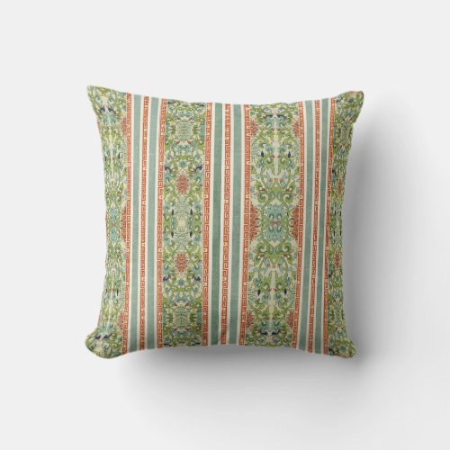Elegant Floral Chinoiserie Vintage Jade Orange Throw Pillow