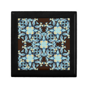 Elegant Floral Chocolate and Blue Wooden Jewelry K Gift Box