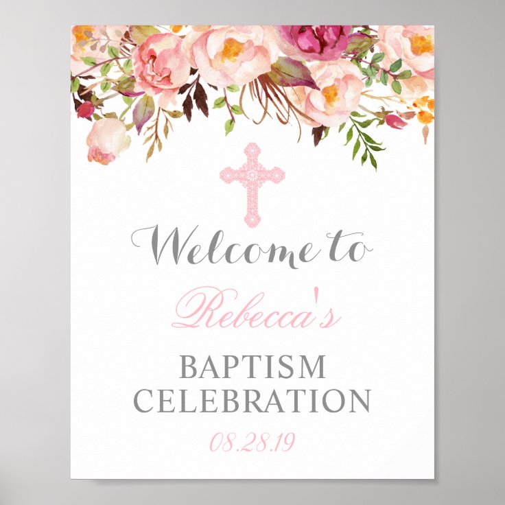 Elegant Floral Christening Baptism Welcome Sign | Zazzle